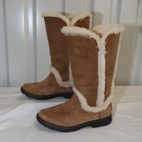 UGG Womens Katia Suede Tall Snow Boots Waterproof Size 7 Tan Sealed Seems EUC - Picture 1 of 8